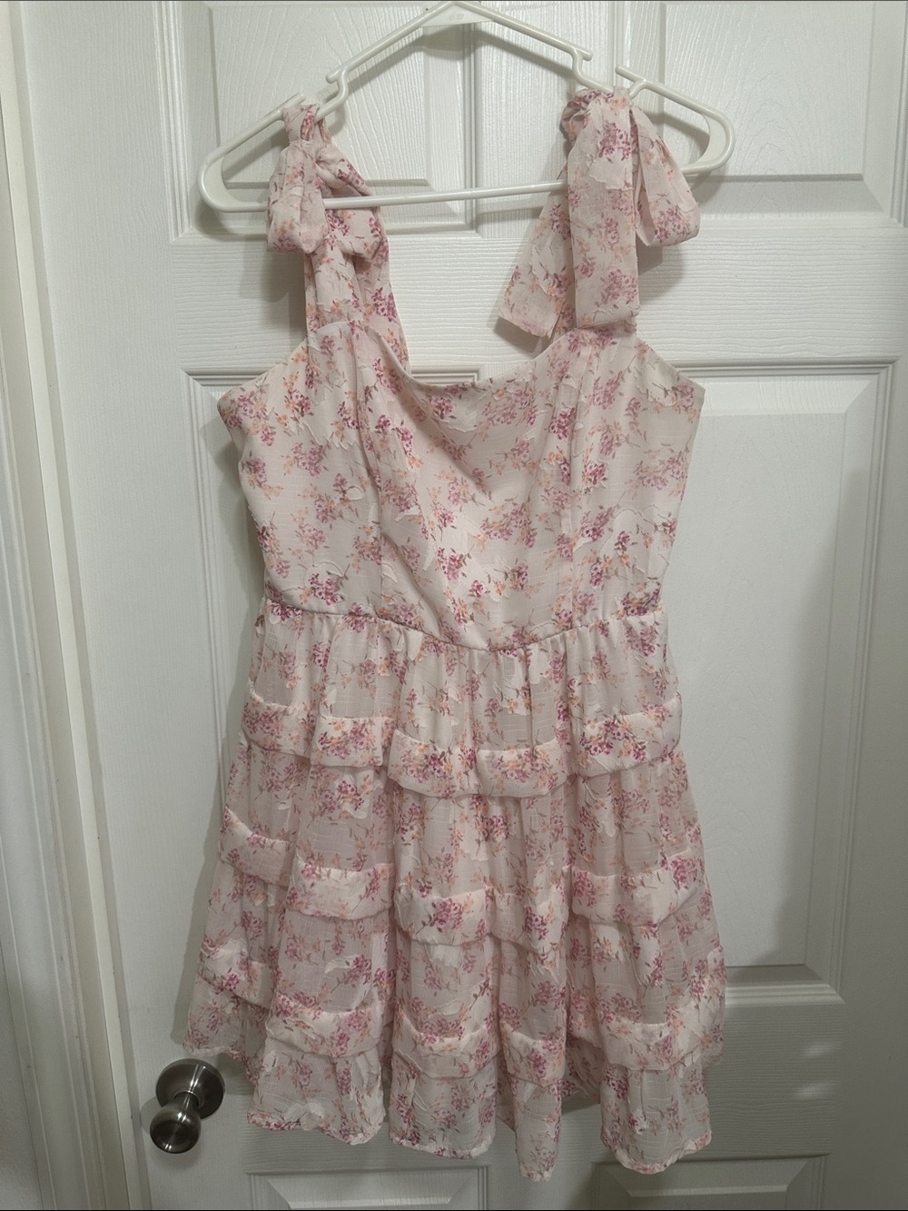 Trixxi Pink Floral Tie-Shoulder Ruffled Sundress
